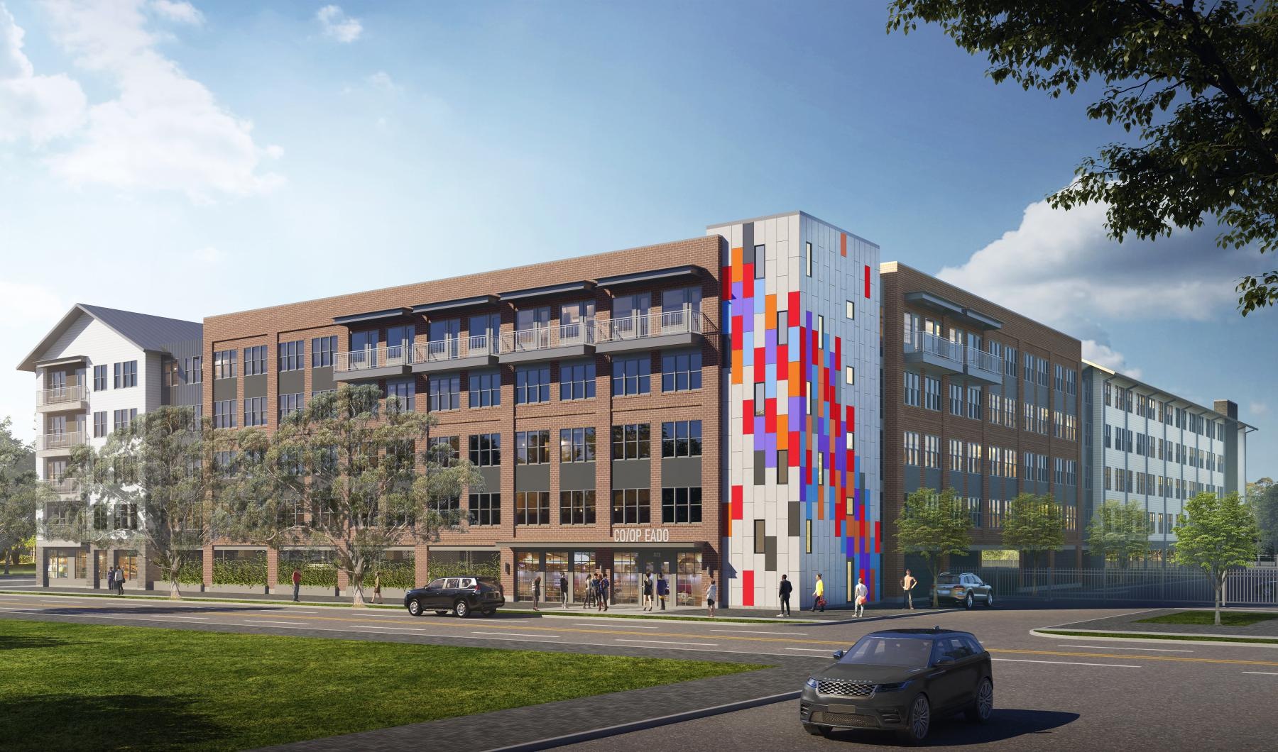 a building with a colorful glass window