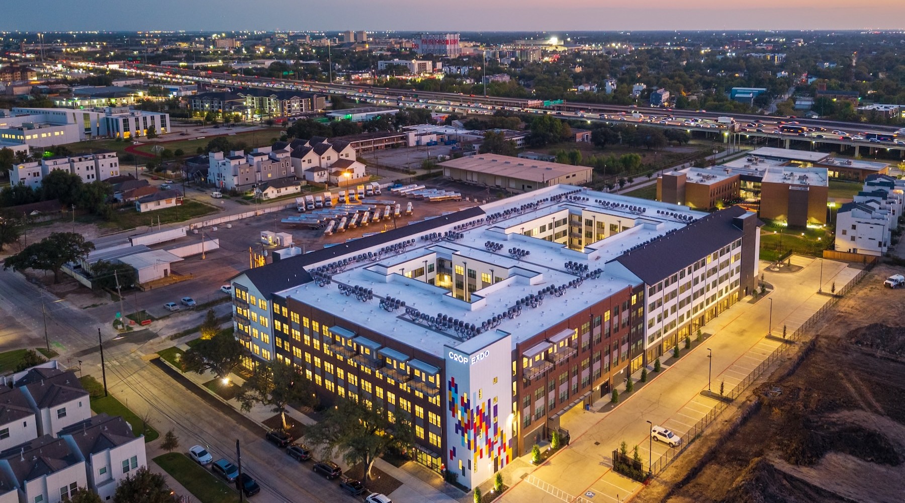 a building with a colorful glass window