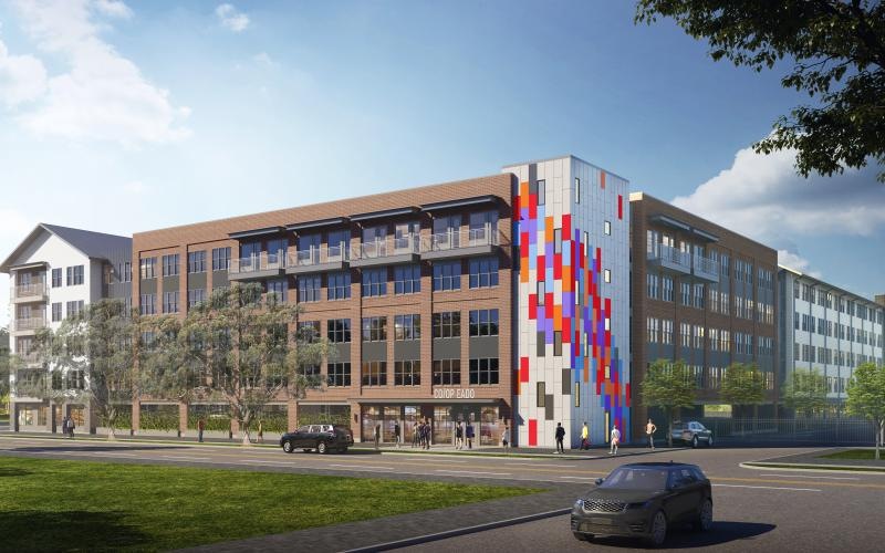 a building with a colorful glass window