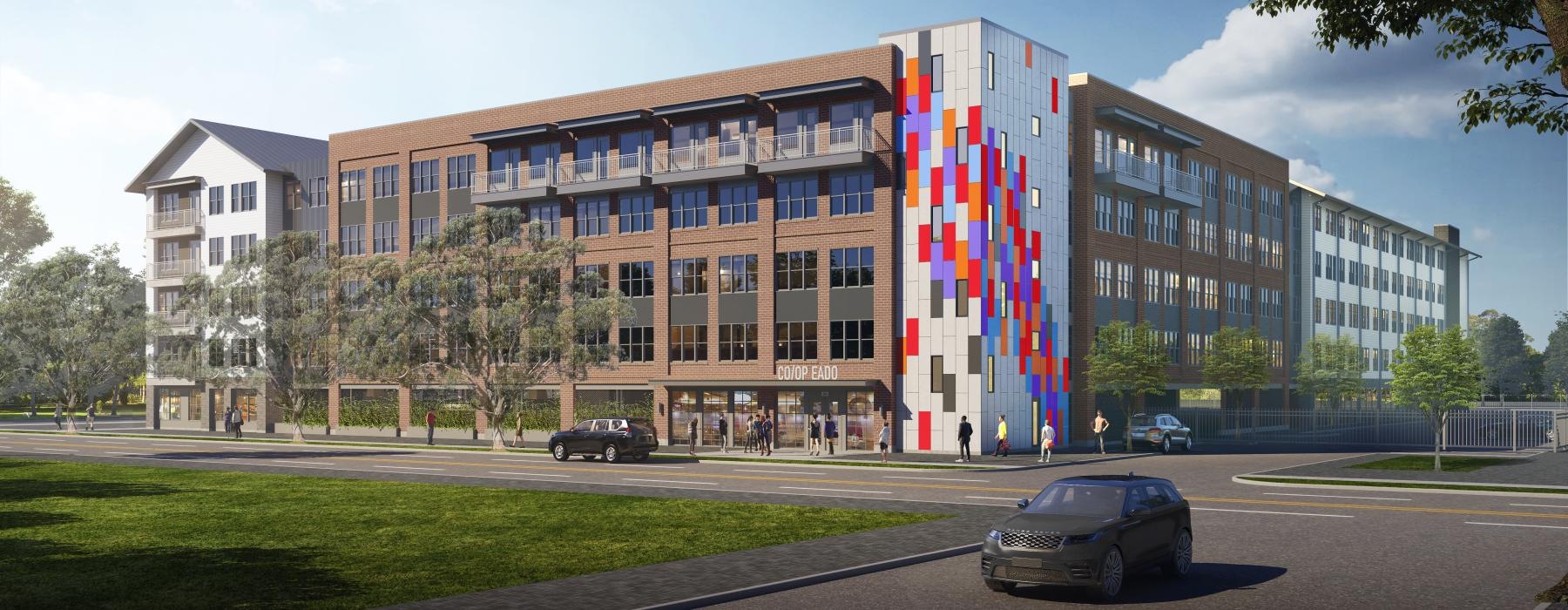 a building with a colorful glass window
