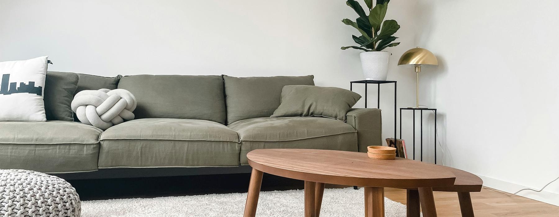 a living room with a couch and a coffee table